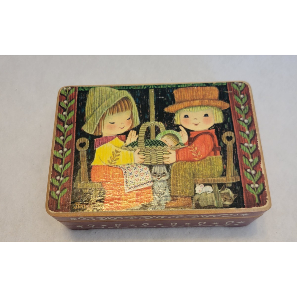 Vintage ANRI Reuge Musical Box Wood Jewelry‎ Box Ferrandiz Boy Girl Italy Art